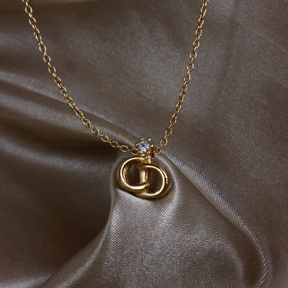 CHRISTIAN DIOR 吊墜閃石項鏈(金)| 1990年代款 | 秒殺熱賣款 |附原裝麈袋