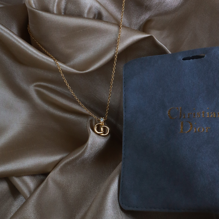 CHRISTIAN DIOR 吊墜閃石項鏈(金)| 1990年代款 | 秒殺熱賣款 |附原裝麈袋