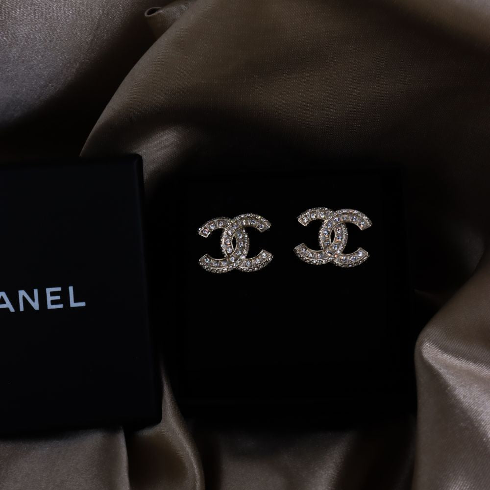 CHANEL 閃石COCO雙C耳環 - Vintasy
