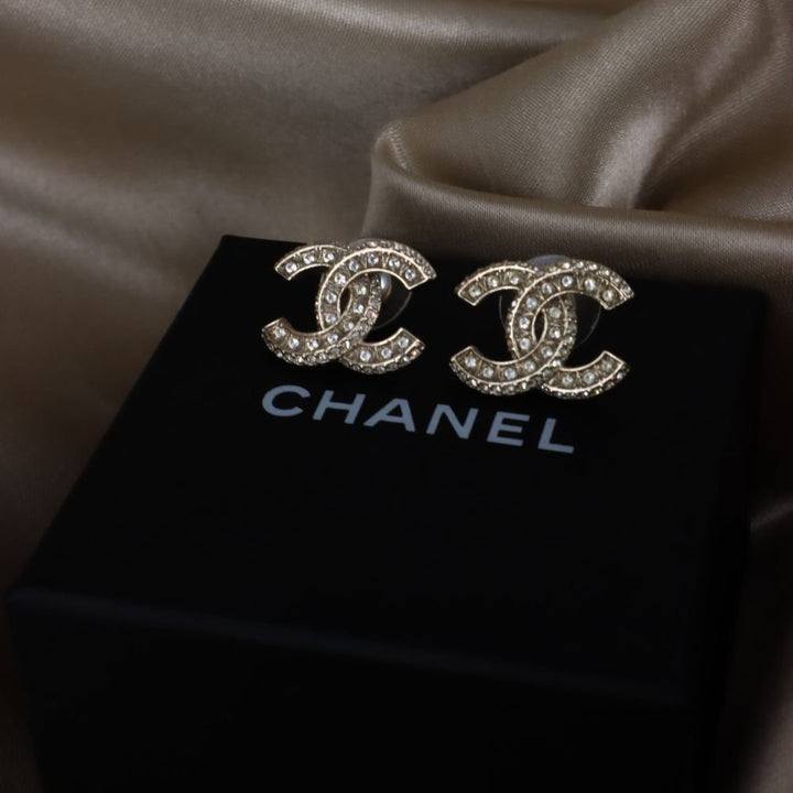CHANEL 閃石COCO雙C耳環 - Vintasy