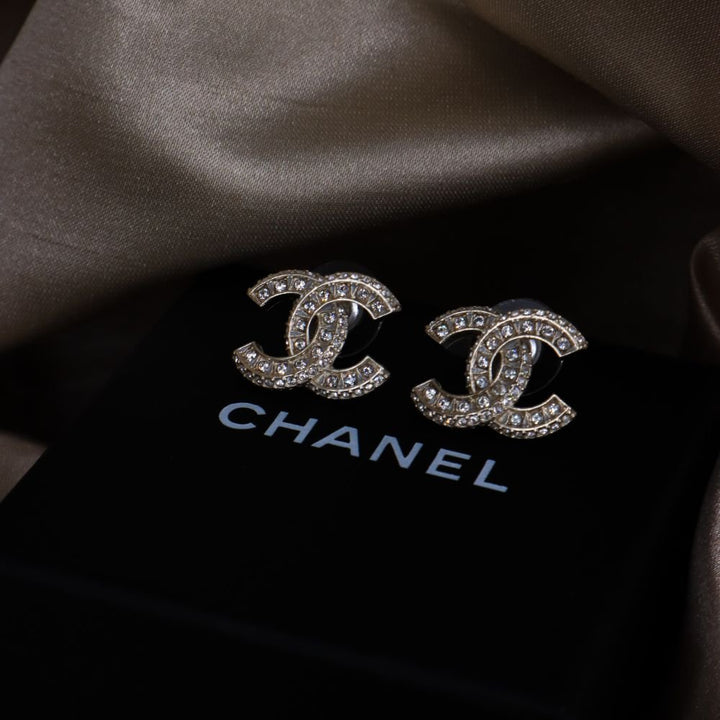 CHANEL 閃石COCO雙C耳環 - Vintasy