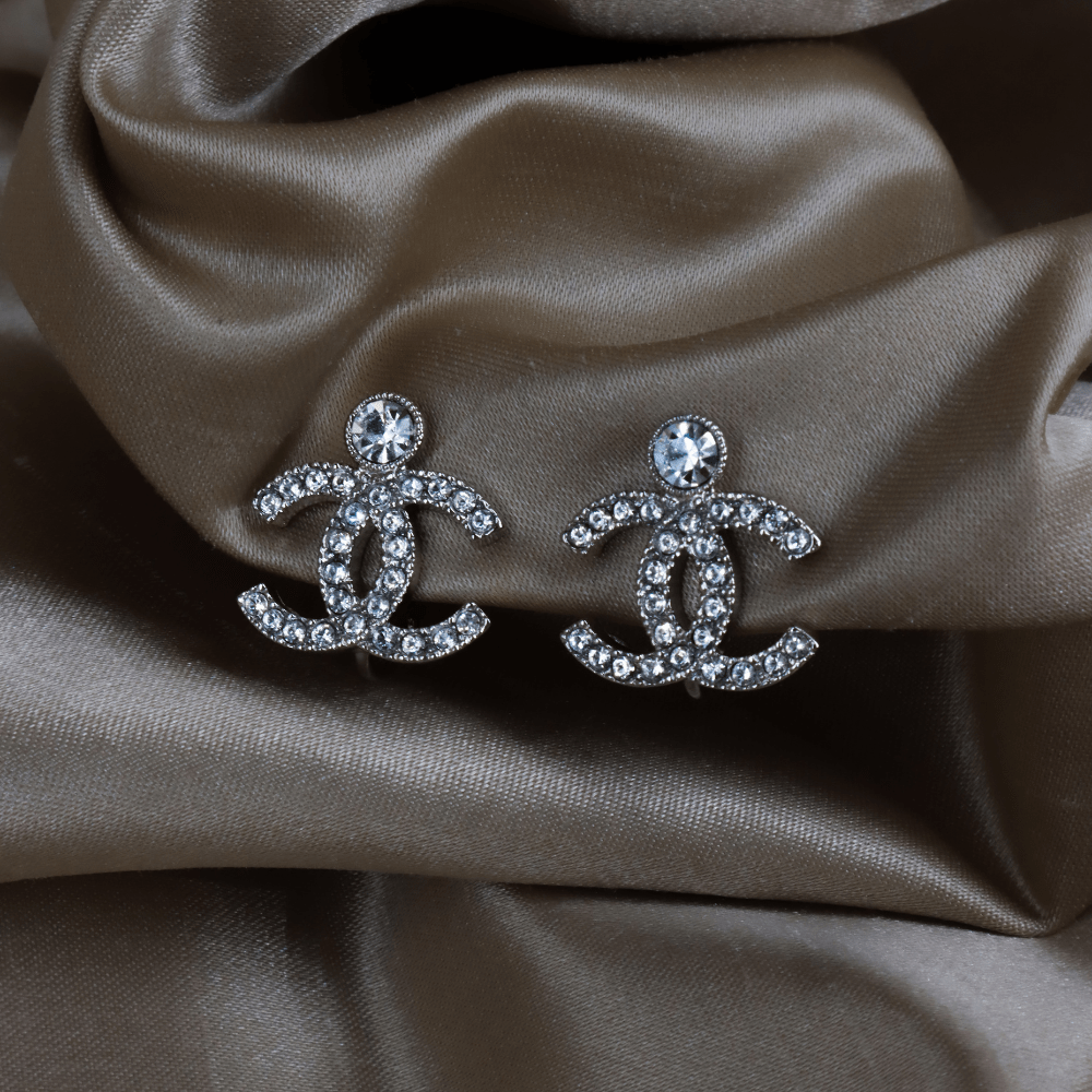 CHANEL LOGO COCO閃石耳夾|附原盒 - Vintasy