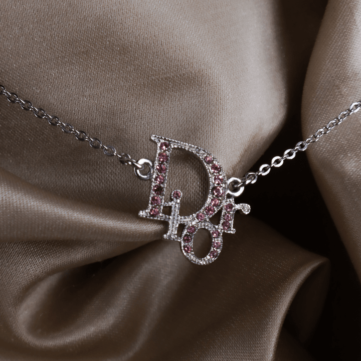 CHRISTIAN DIOR 粉紅閃石吊墜項鏈|1980年代經典款 - Vintasy項鏈