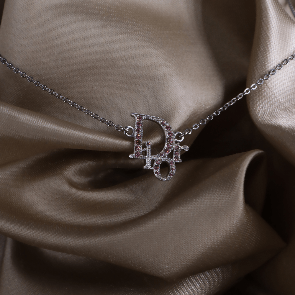 CHRISTIAN DIOR 粉紅閃石吊墜項鏈|1980年代經典款 - Vintasy項鏈