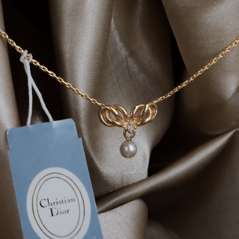 CHRISTIAN DIOR 珍珠1980年代鎖骨項鏈 - Vintasy