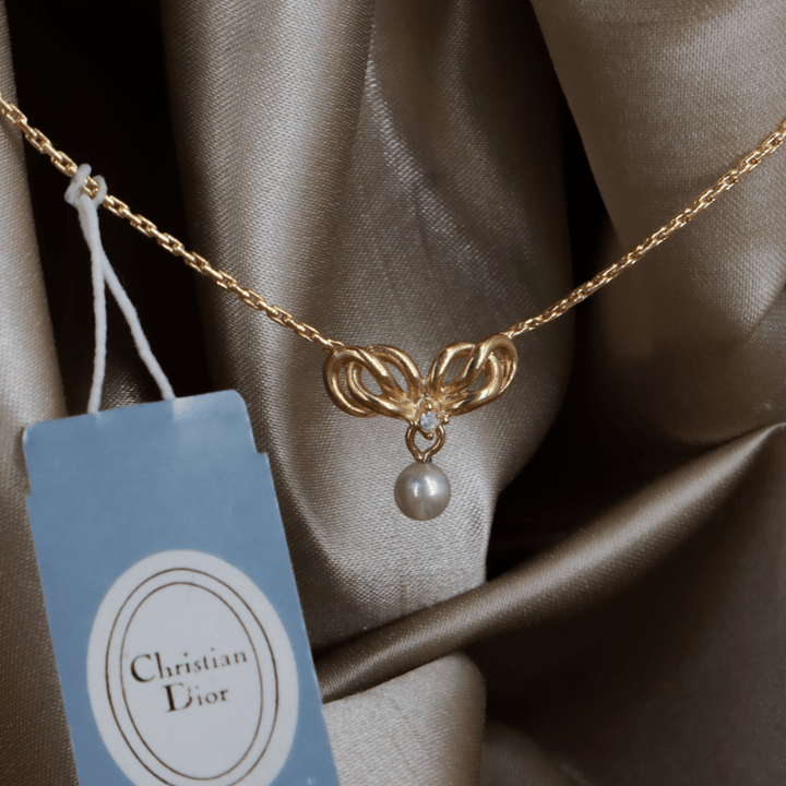 CHRISTIAN DIOR 珍珠1980年代鎖骨項鏈 - Vintasy