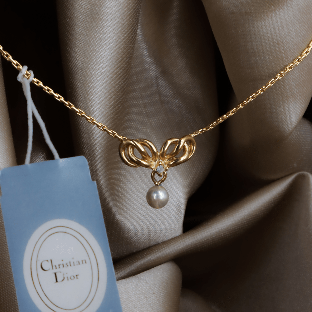 CHRISTIAN DIOR 珍珠1980年代鎖骨項鏈 - Vintasy