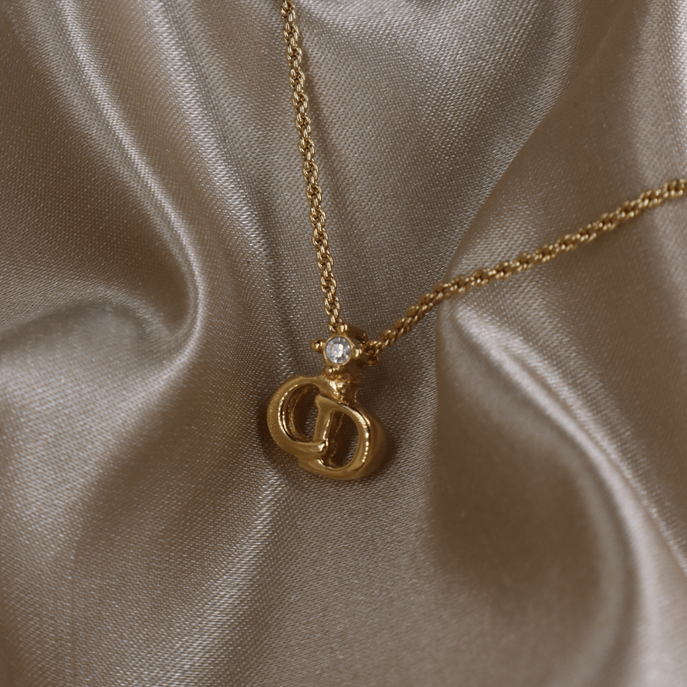 CHRISTIAN DIOR 吊墜閃石項鏈(金)| 1990年代款 | 秒殺熱賣款 - Vintasy項鏈