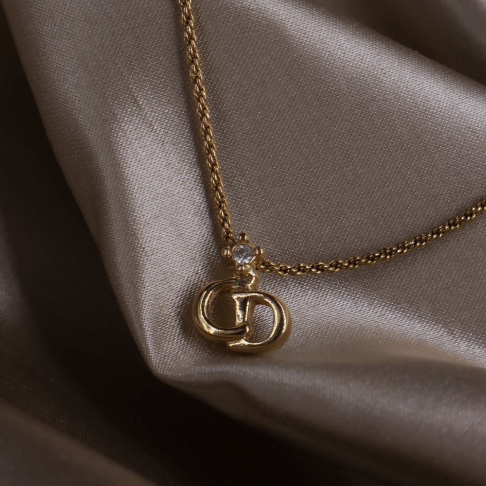 CHRISTIAN DIOR 吊墜閃石項鏈(金)連原盒| 1990年代款 | 秒殺熱賣款 - Vintasy項鏈