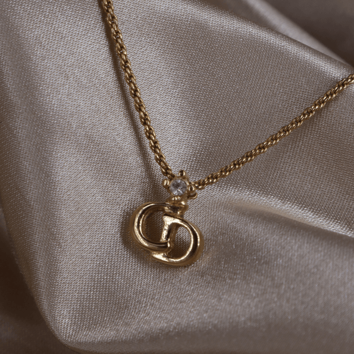CHRISTIAN DIOR 吊墜閃石項鏈(金)連原盒| 1990年代款 | 秒殺熱賣款 - Vintasy項鏈