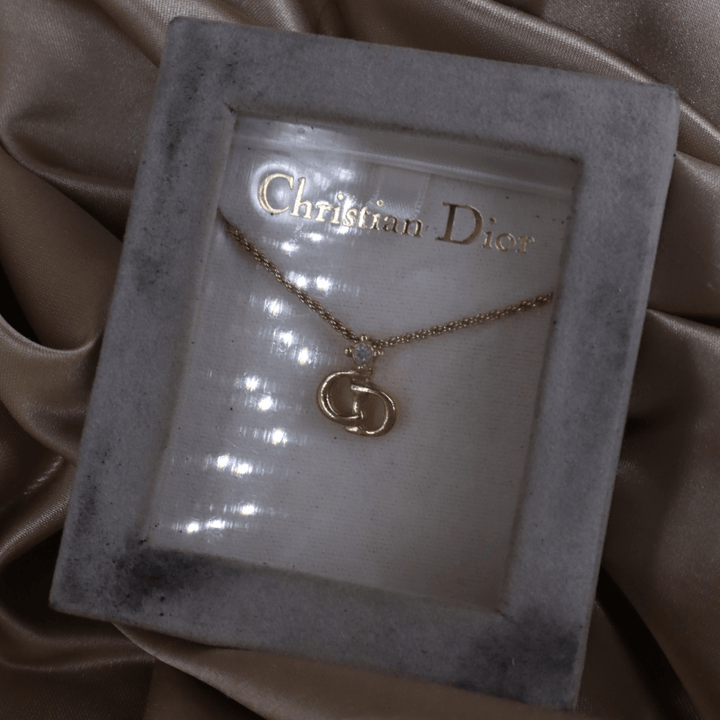 CHRISTIAN DIOR 吊墜閃石項鏈(金)連原盒| 1990年代款 | 秒殺熱賣款 - Vintasy項鏈