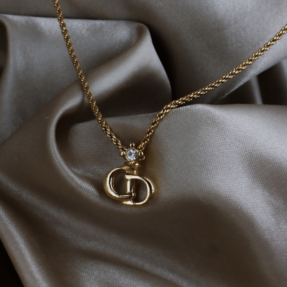 CHRISTIAN DIOR 吊墜閃石項鏈(金)| 1990年代款 | 秒殺熱賣款 - Vintasy項鏈