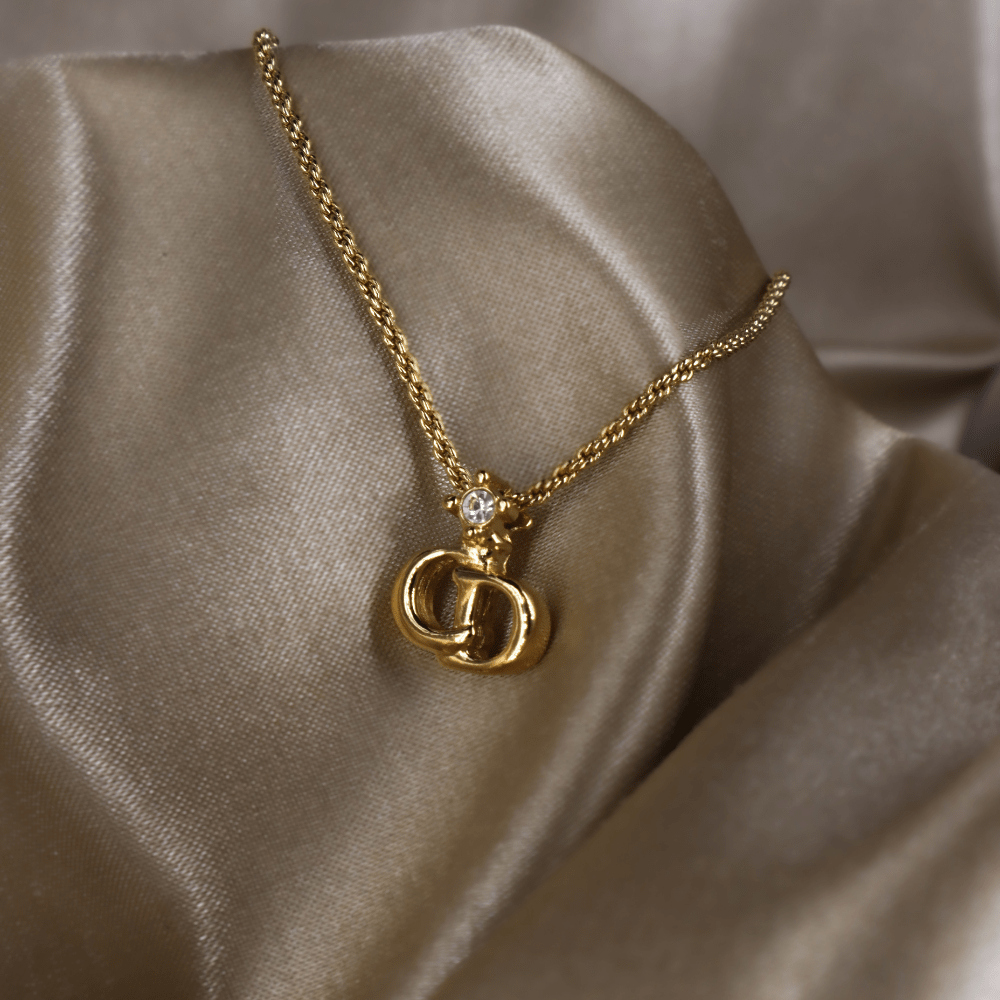 CHRISTIAN DIOR 吊墜閃石項鏈(金)| 1990年代款 | 秒殺熱賣款 - Vintasy項鏈