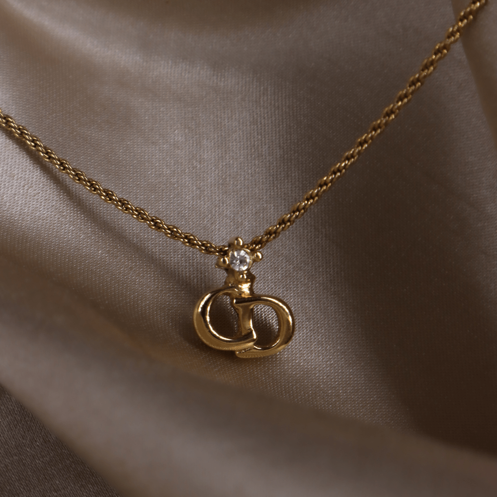 CHRISTIAN DIOR 吊墜閃石項鏈(金)| 1990年代款 | 秒殺熱賣款 - Vintasy項鏈