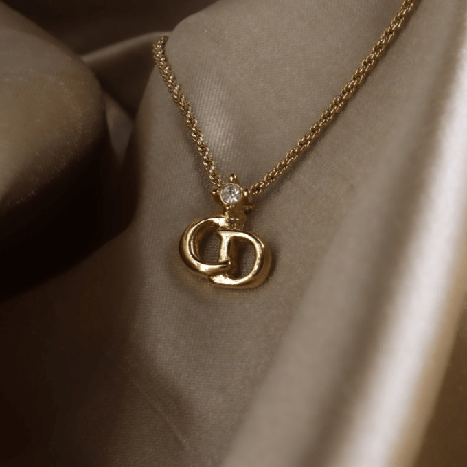 CHRISTIAN DIOR 吊墜閃石項鏈(金)| 1990年代款 | 秒殺熱賣款 - Vintasy項鏈