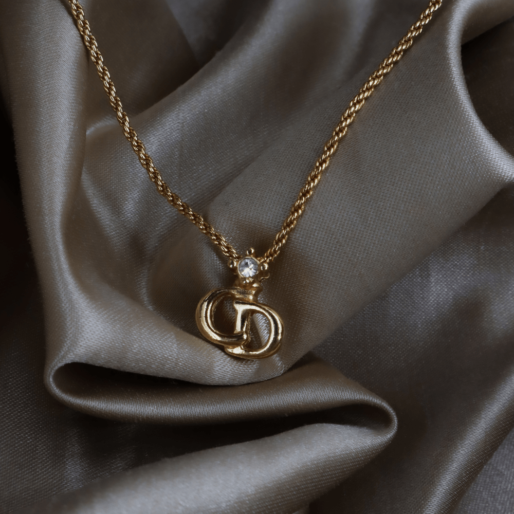 CHRISTIAN DIOR 吊墜閃石項鏈(金)| 1990年代款 | 秒殺熱賣款 - Vintasy項鏈