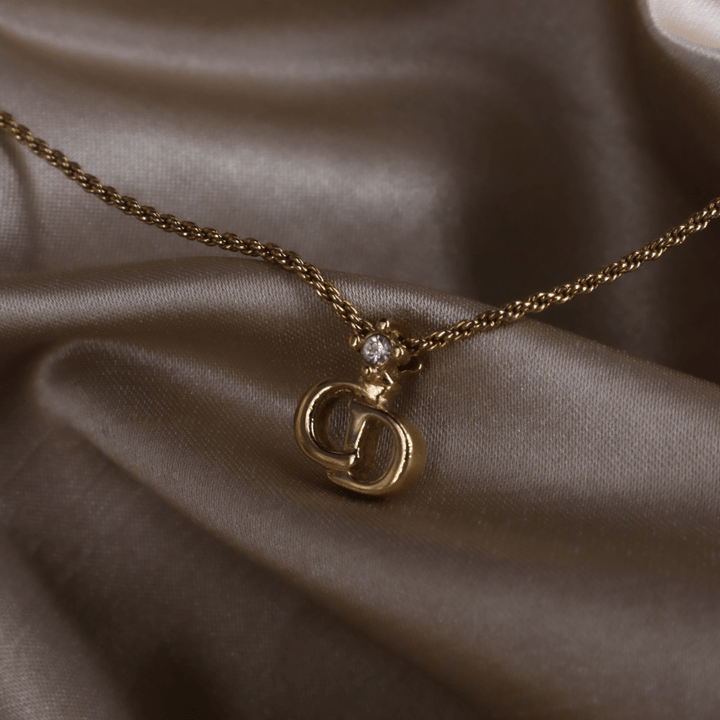 CHRISTIAN DIOR 吊墜閃石項鏈(金)連原盒| 1990年代款 | 秒殺熱賣款 - Vintasy項鏈