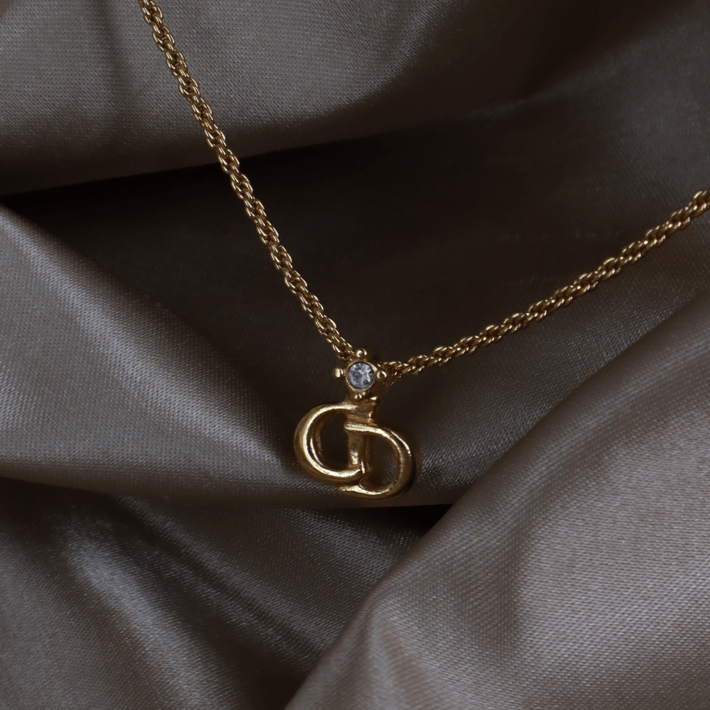 CHRISTIAN DIOR 吊墜閃石項鏈(金)| 1990年代款 | 秒殺熱賣款 - Vintasy項鏈