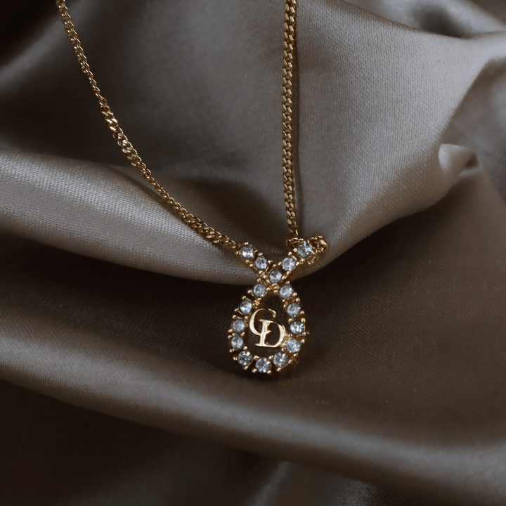CHRISTIAN DIOR 水滴型吊墜CD閃石項鏈|1980年代款 - Vintasy項鏈