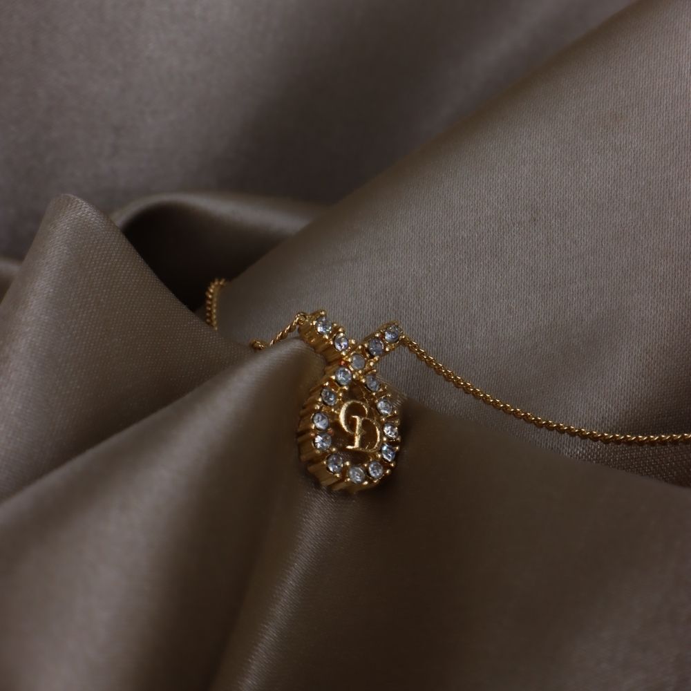 CHRISTIAN DIOR 水滴型吊墜CD閃石項鏈|1980年代款 - Vintasy項鏈