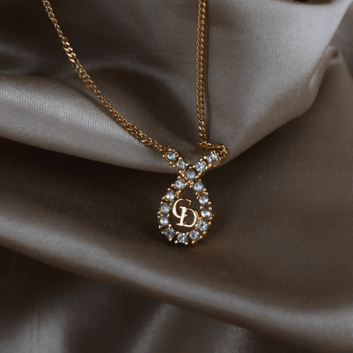 CHRISTIAN DIOR 水滴型吊墜CD閃石項鏈|1980年代款 - Vintasy項鏈