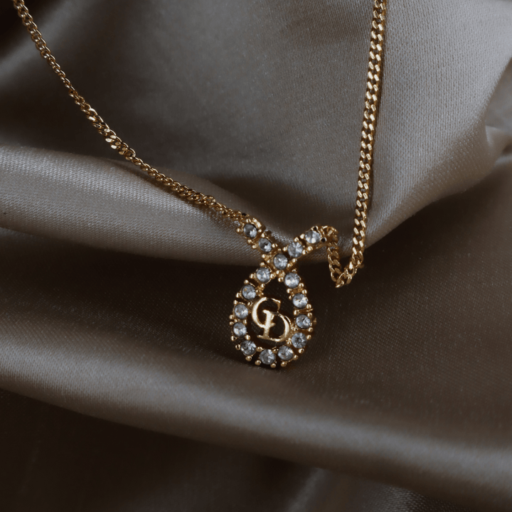 CHRISTIAN DIOR 水滴型吊墜CD閃石項鏈|1980年代款 - Vintasy項鏈