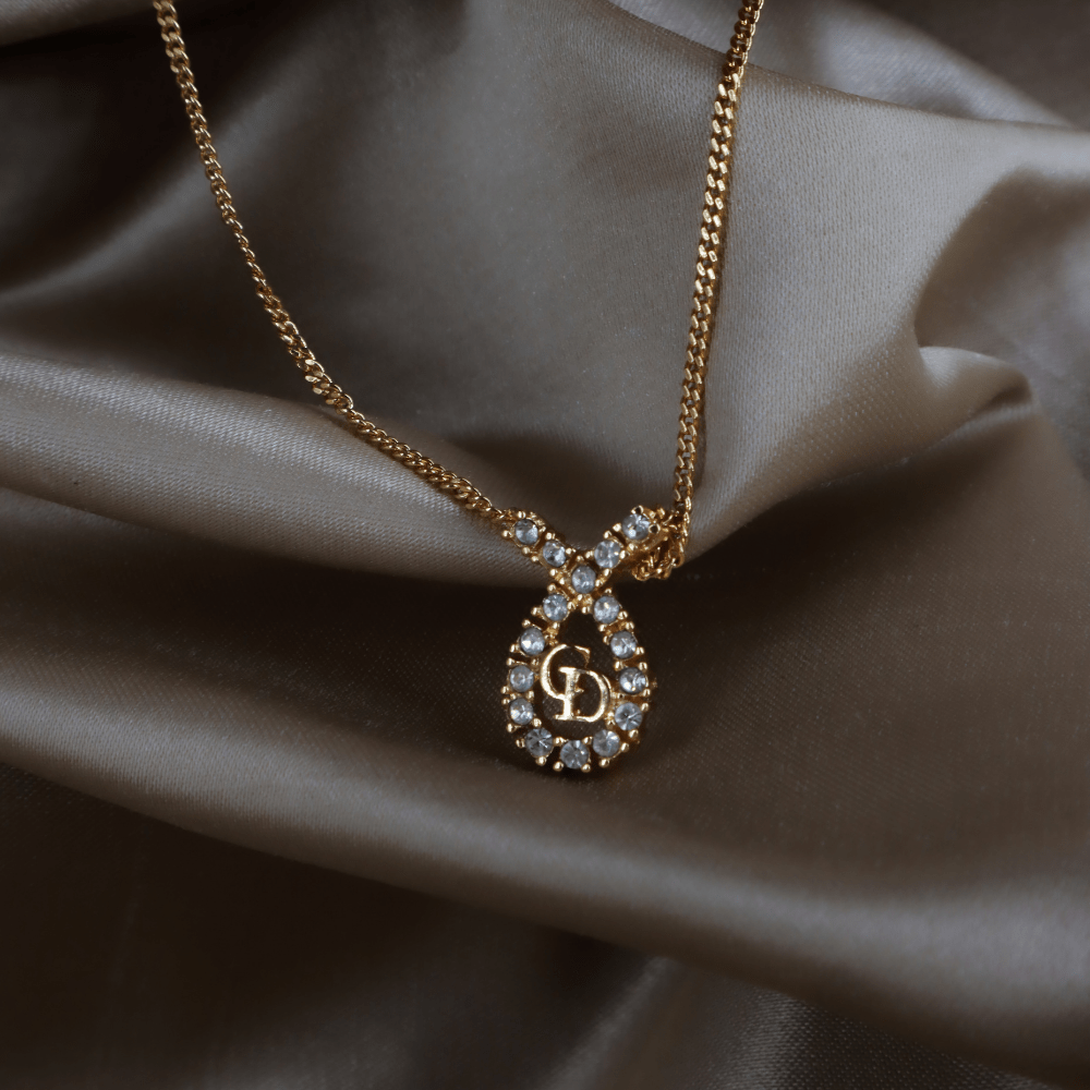 CHRISTIAN DIOR 水滴型吊墜CD閃石項鏈|1980年代款 - Vintasy項鏈