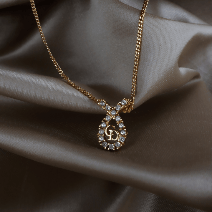 CHRISTIAN DIOR 水滴型吊墜CD閃石項鏈|1980年代款 - Vintasy項鏈