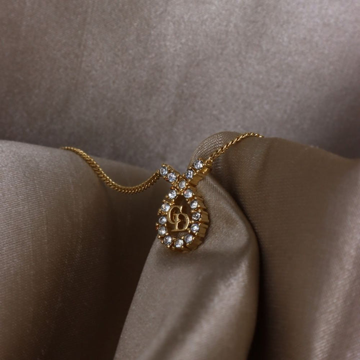 CHRISTIAN DIOR 水滴型吊墜CD閃石項鏈|1980年代款 - Vintasy項鏈