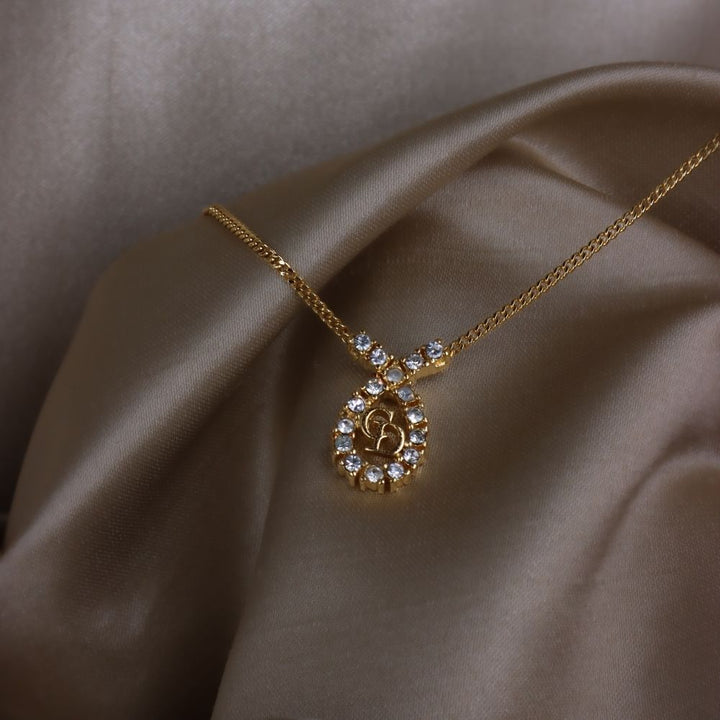 CHRISTIAN DIOR 水滴型吊墜CD閃石項鏈|1980年代款 - Vintasy項鏈