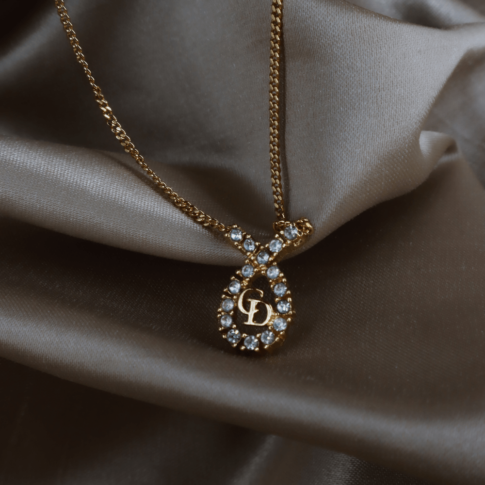 CHRISTIAN DIOR 水滴型吊墜CD閃石項鏈|1980年代款 - Vintasy項鏈