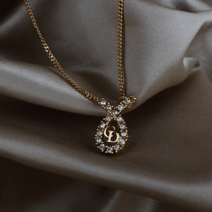 CHRISTIAN DIOR 水滴型吊墜CD閃石項鏈|1980年代款 - Vintasy項鏈