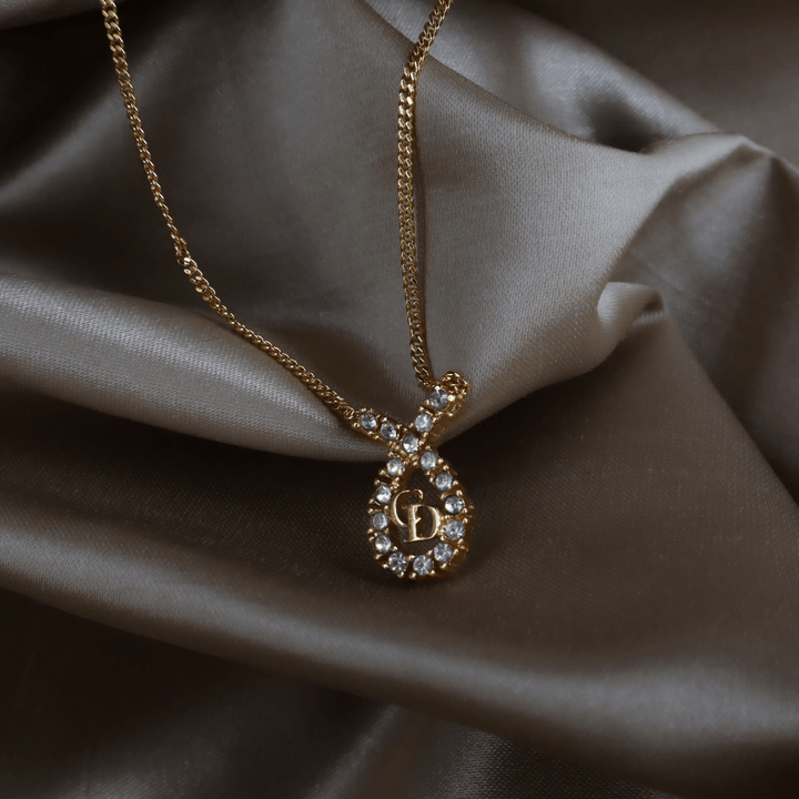 CHRISTIAN DIOR 水滴型吊墜CD閃石項鏈|1980年代款 - Vintasy項鏈