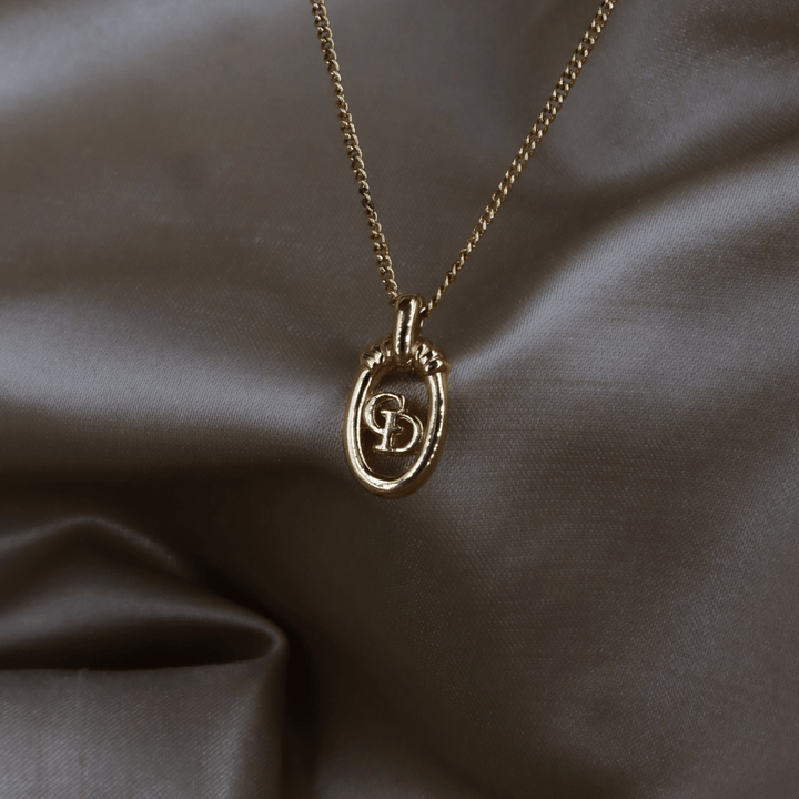 CHRISTIAN DIOR 經典金色CD標誌徽章項鏈+耳夾套裝 - Vintasy