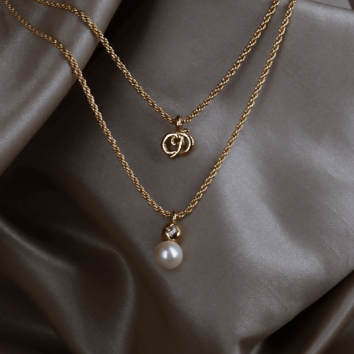 CHRISTIAN DIOR 珍珠Double CD吊墜項鏈 - Vintasy