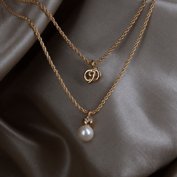 CHRISTIAN DIOR 珍珠Double CD吊墜項鏈 - Vintasy
