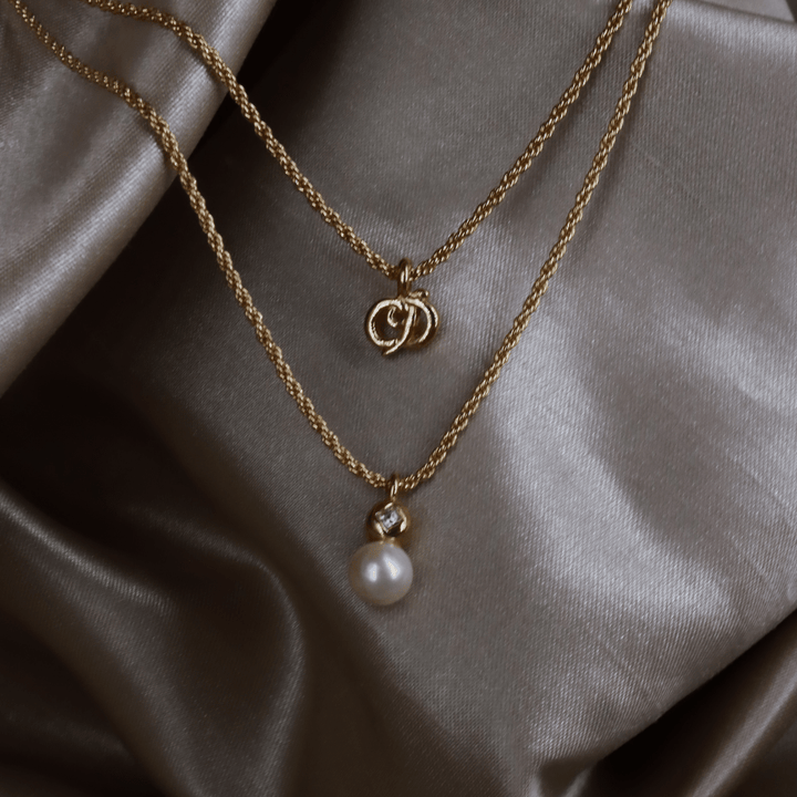 CHRISTIAN DIOR 珍珠Double CD吊墜項鏈 - Vintasy