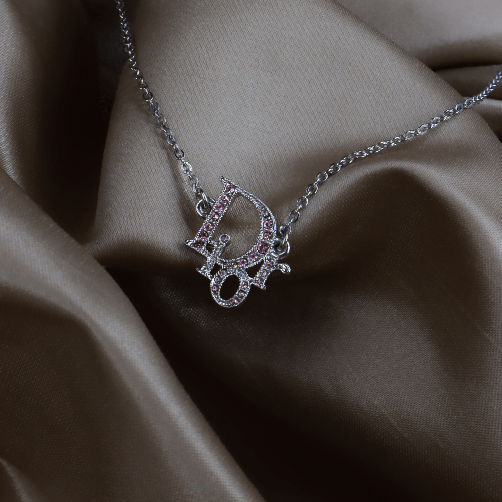 CHRISTIAN DIOR 粉紅閃石吊墜項鏈 - Vintasy項鏈