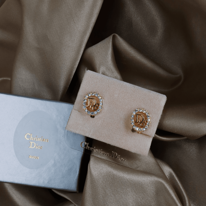CHRISTIAN DIOR 圓型閃石耳夾 | 典雅時尚款式 |附原盒未使用 - Vintasy