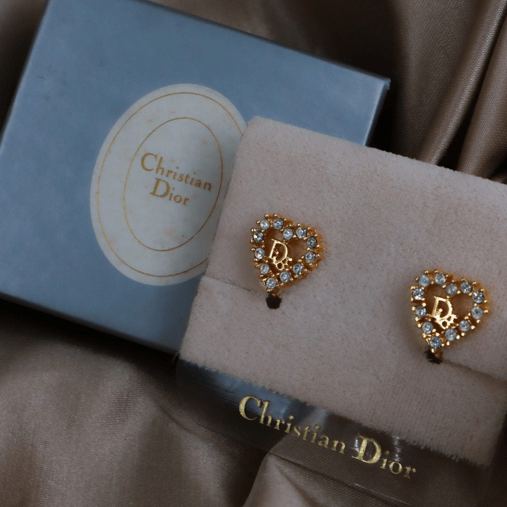 CHRISTIAN DIOR 心型閃石耳夾 - Vintasy