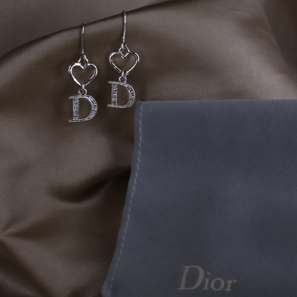 CHRISTIAN DIOR 心心相扣閃石吊墜耳環 - Vintasy耳環