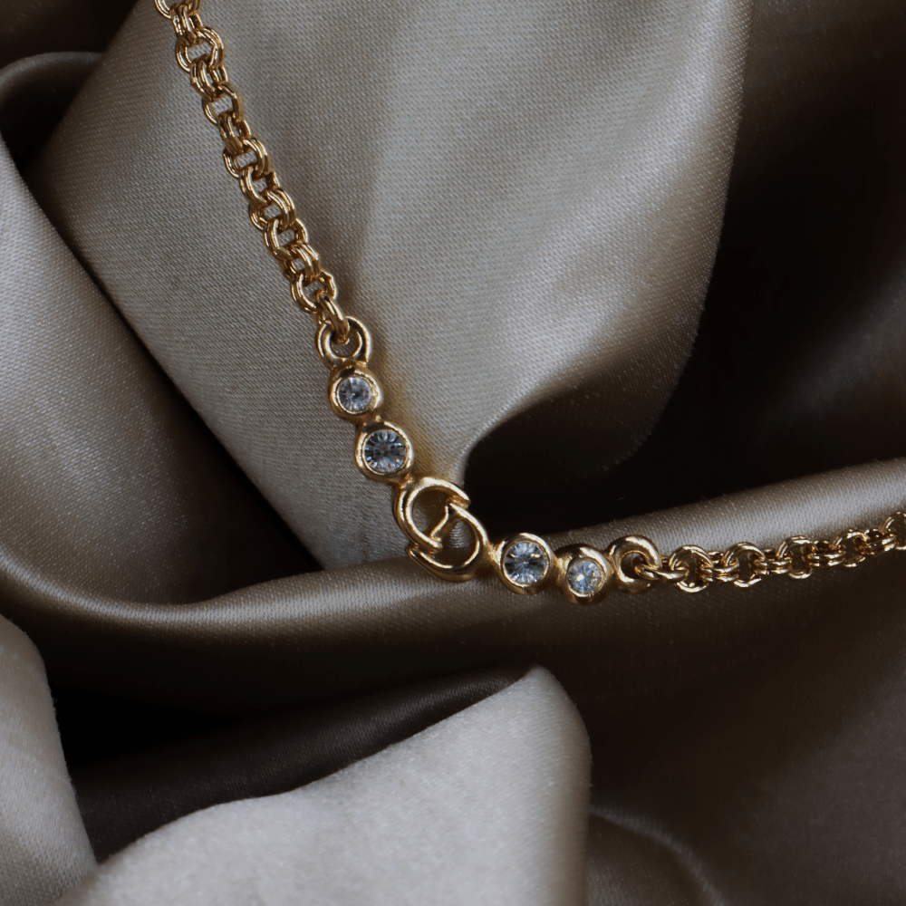 CHRISTIAN DIOR 閃石鎖骨項鏈 | 熱銷第一位 附有原盒 - Vintasy