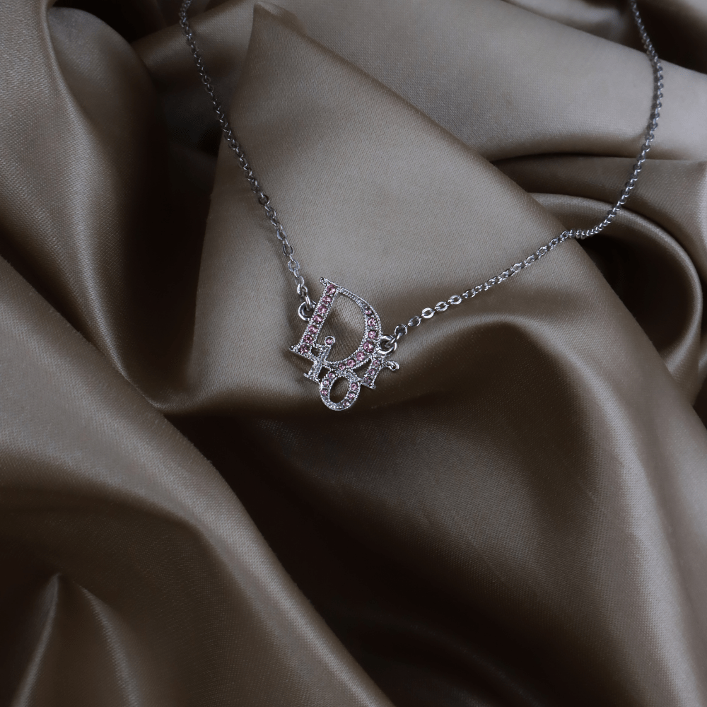 CHRISTIAN DIOR 粉紅閃石吊墜項鏈 - Vintasy項鏈