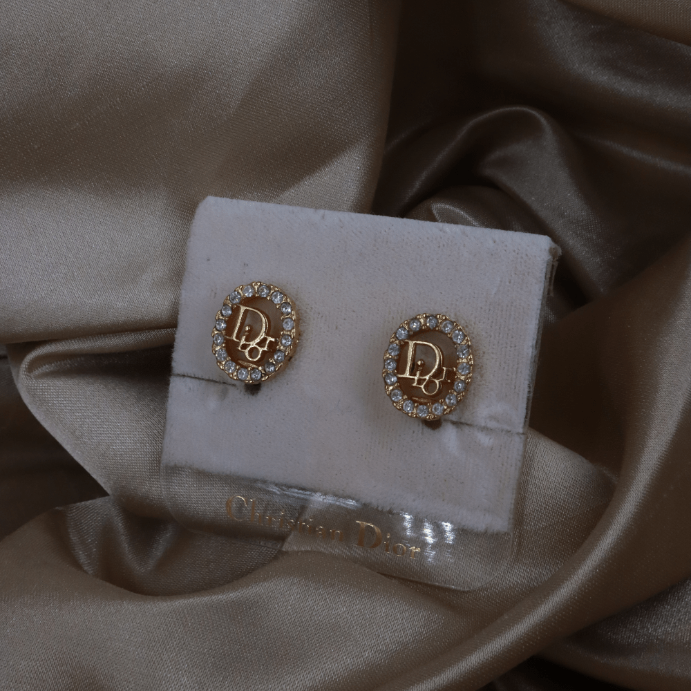 CHRISTIAN DIOR 圓型閃石耳夾 | 典雅時尚款式 - Vintasy