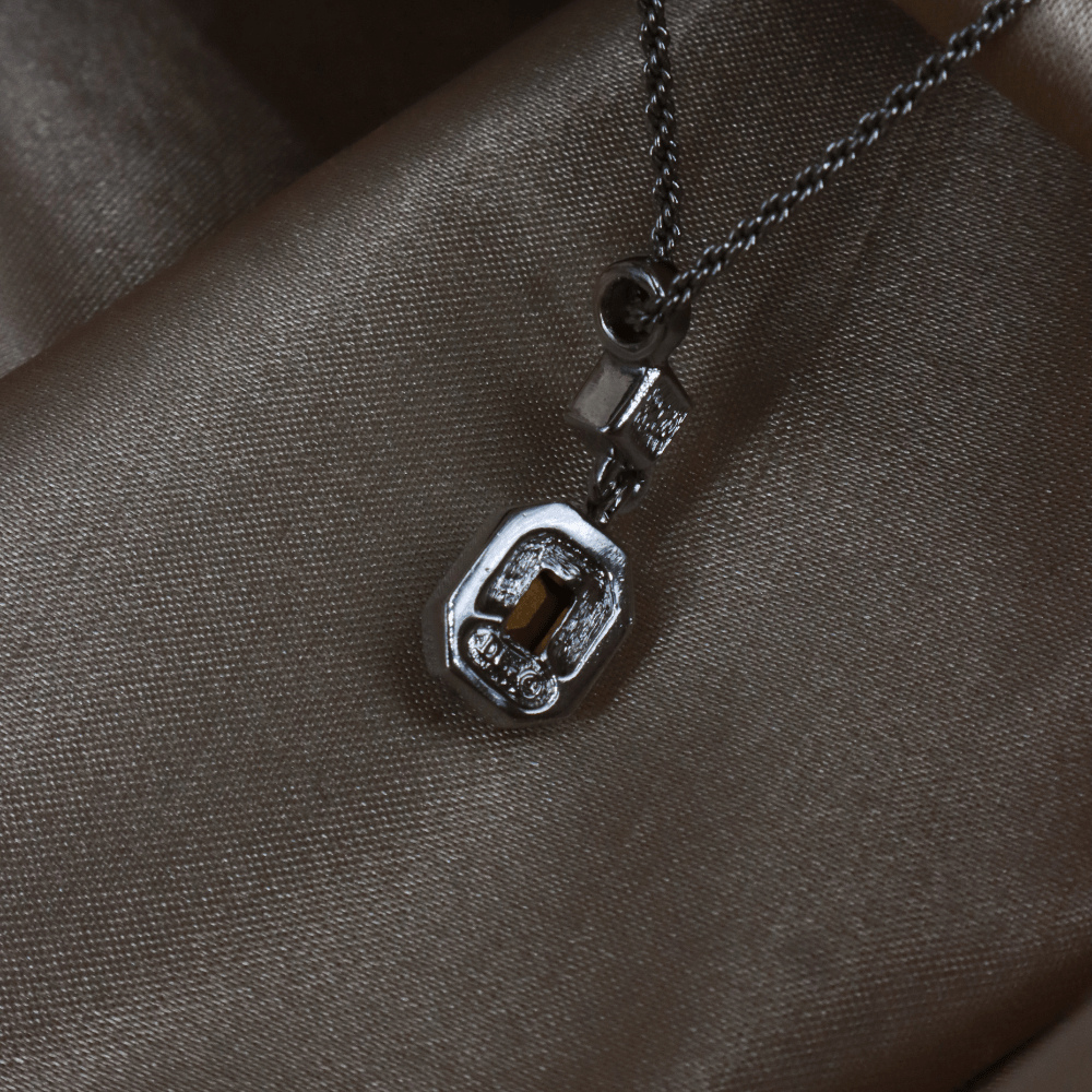 CHRISTIAN DIOR 復古銀色幾何藍晶墜飾項鏈 - Vintasy