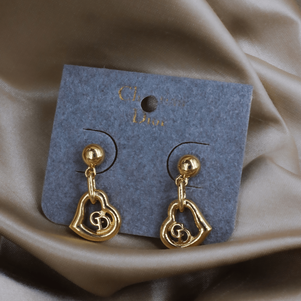 CHRISTIAN DIOR 簡約心心吊墜耳環|未使用級 - Vintasy