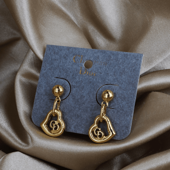 CHRISTIAN DIOR 簡約心心吊墜耳環|未使用級 - Vintasy