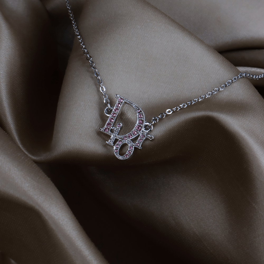 CHRISTIAN DIOR 粉紅閃石吊墜項鏈 - Vintasy項鏈