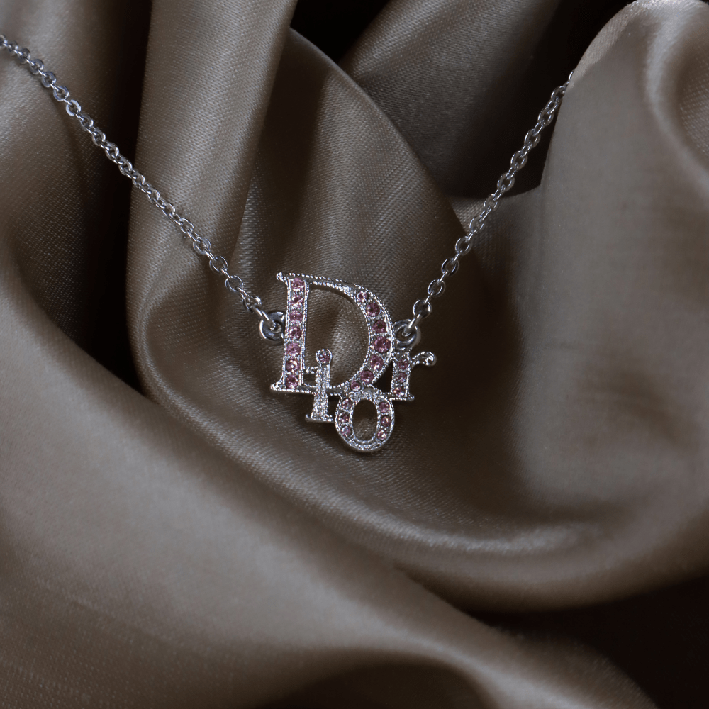 CHRISTIAN DIOR 粉紅閃石吊墜項鏈 - Vintasy項鏈