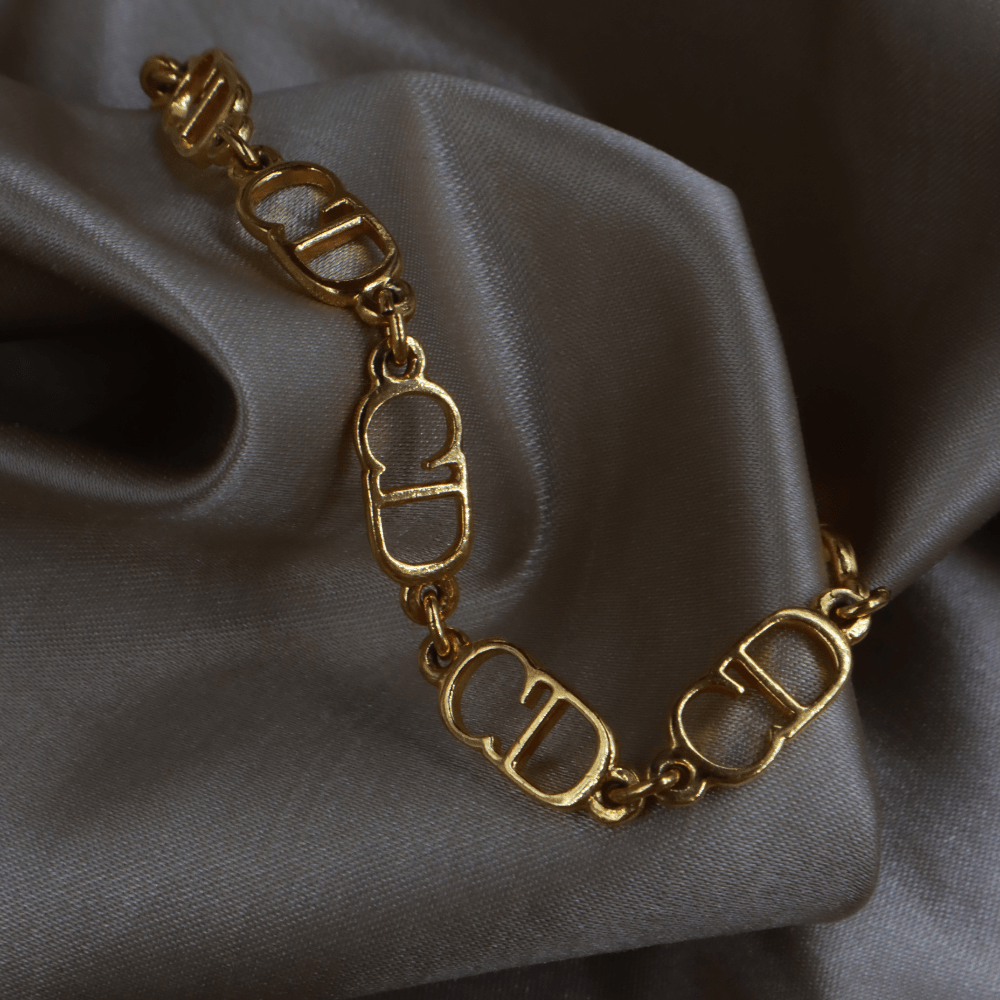 CHRISTIAN DIOR 金色鏤空字母鏈環手鏈 - Vintasy手鏈